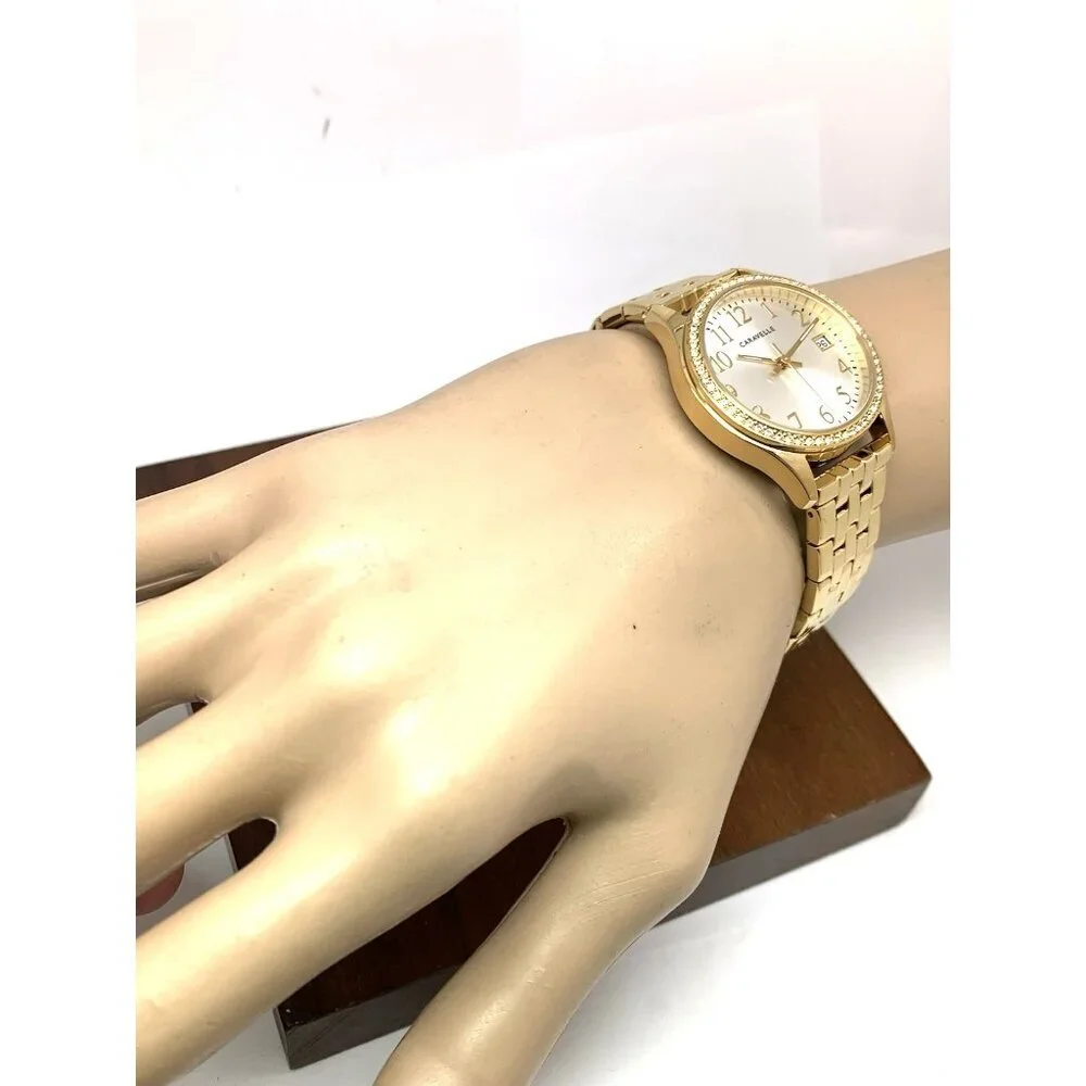 Caravelle By Bulova Women's Watch 44X101 Quartz Silver Dial Gold Steel 32mm
